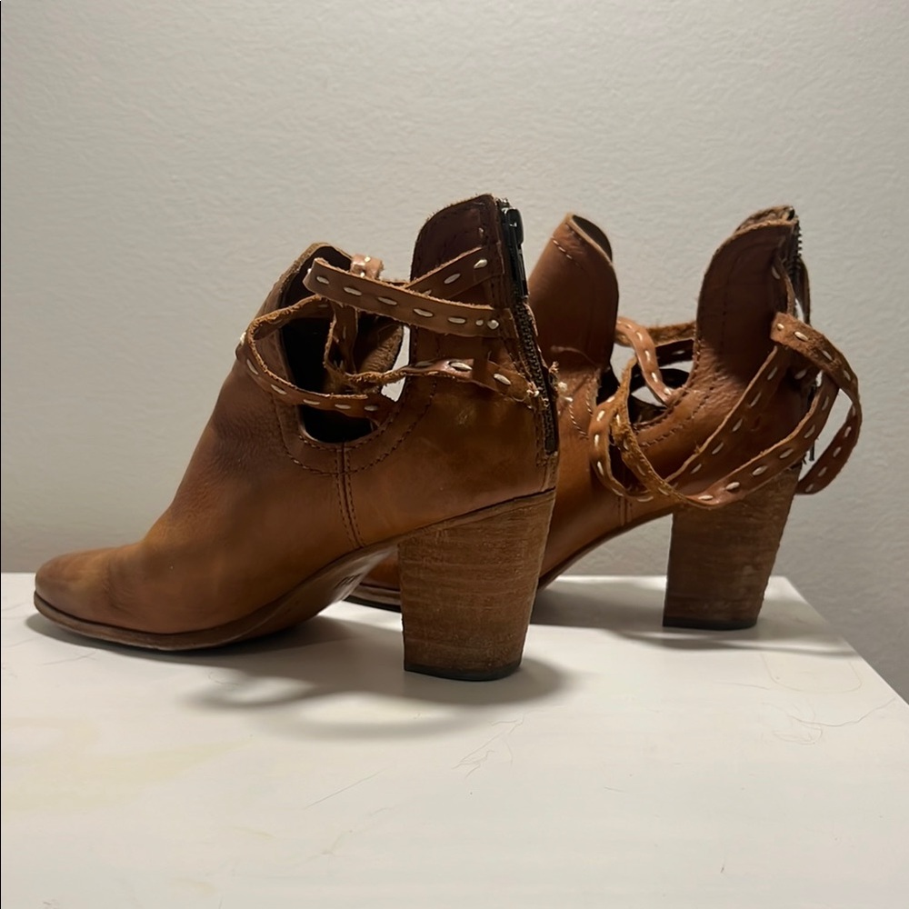 Frye Brown Suede Heeled Boots with Straps